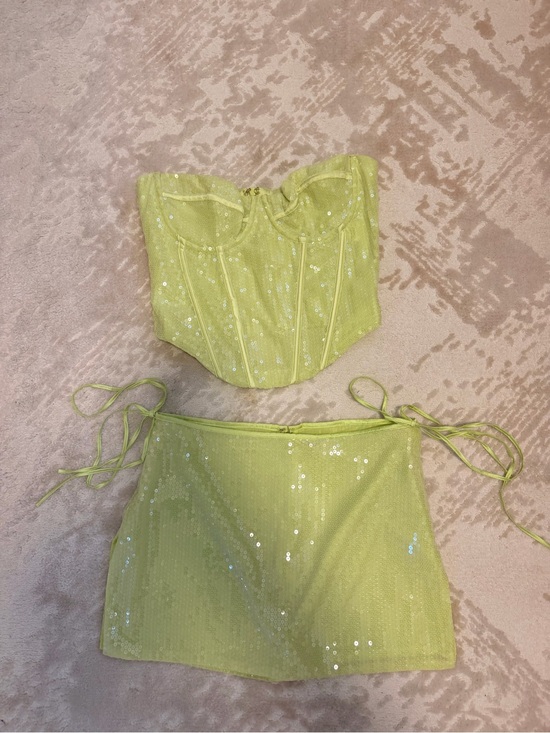 Mistress Rocks Dresses & Skirts - Women's Lime Sequin Mini Skirt & Corset top